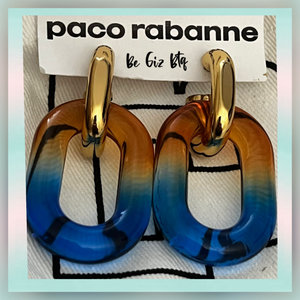 Paco Rabanne Women's Gold Blue XL Link Double Hoop Earrings