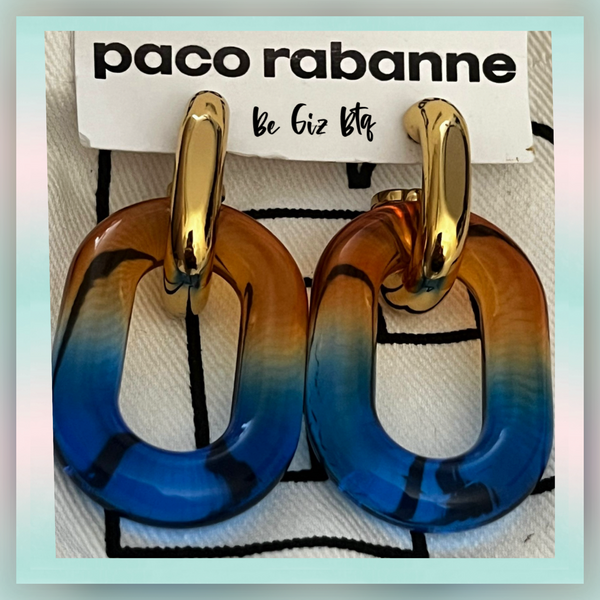 Paco Rabanne Women's Gold Blue XL Link Double Hoop Earrings