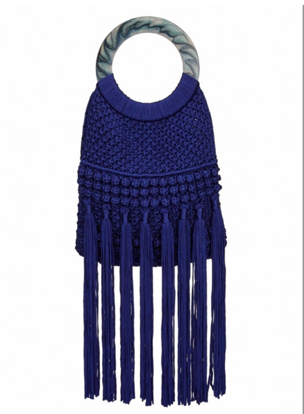 Cleobella Monaco Cobalt Macrame Fringed Tote or Crossbody Bag