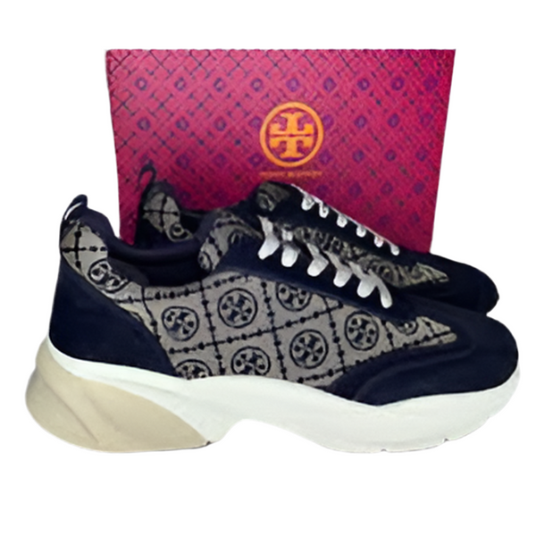 Tory Burch T Monogram Good Luck Trainer Sneakers Navy Blue T Monogram Size 11 M