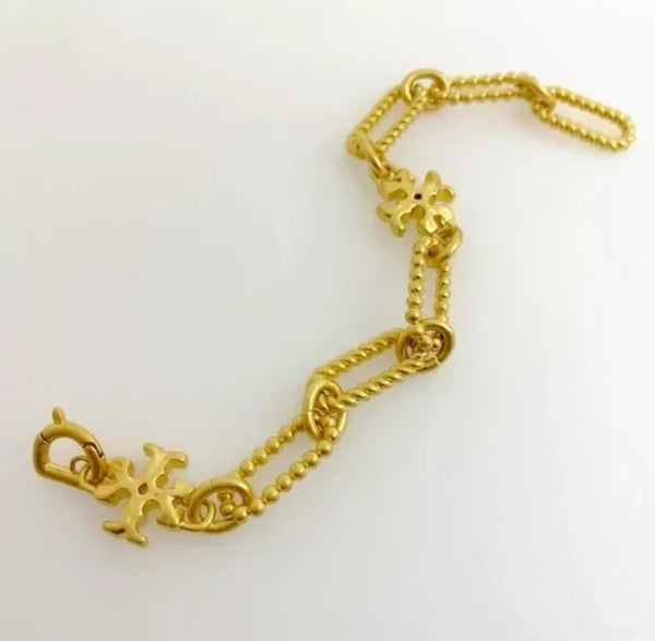 Tory Burch Gold Plated Roxanne Double-T
Rope Chain Bracelet