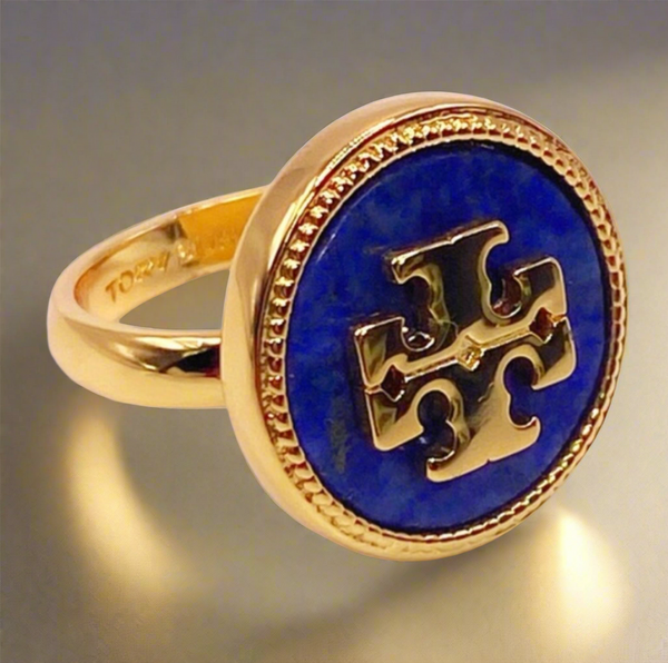 Tory Burch Gold and Blue Lapis Lazuli Ring Size 7