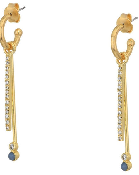 The Sole Society Double Stick Gold, Blue Agate And Crystals Huggies Earrings