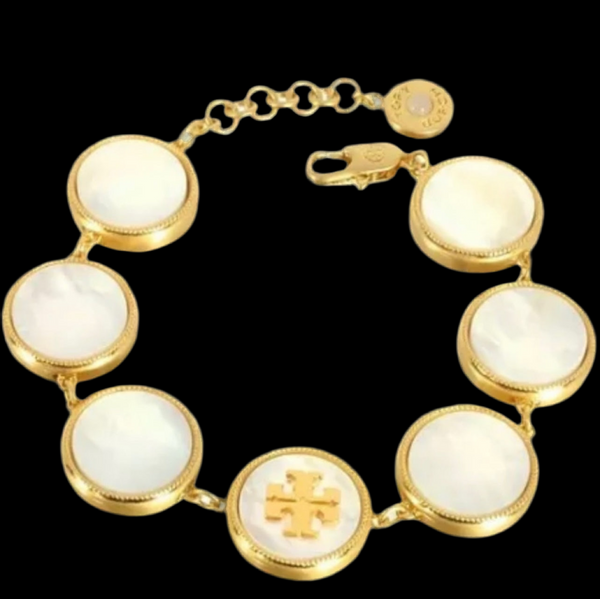 Tory Burch White Semi Precious Mother of Pearl Station Bracelet