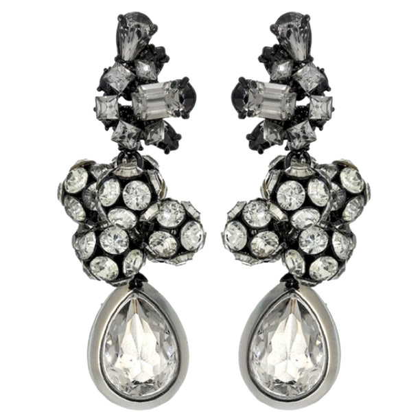 J. CREW Caterpillar Earrings With Cluster Rhinestones Silver And Black Tone Finish