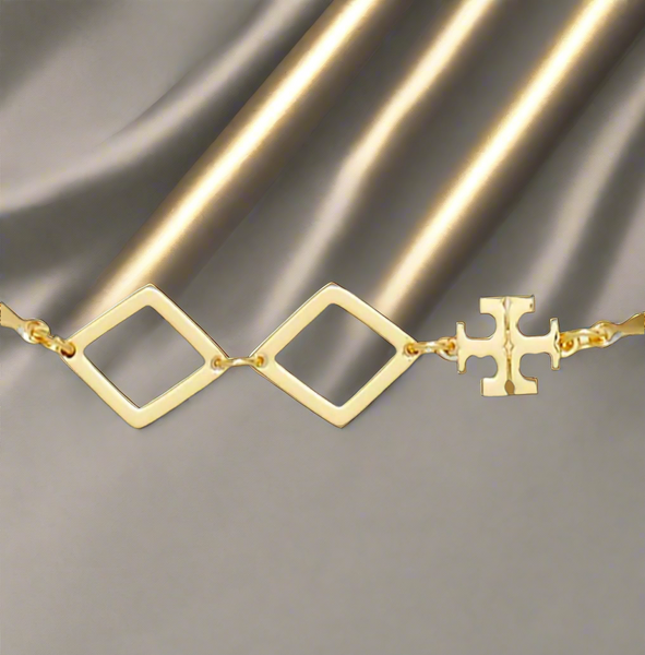 Tory Burch Roxanne Chain Long Necklace Geo Goldtone