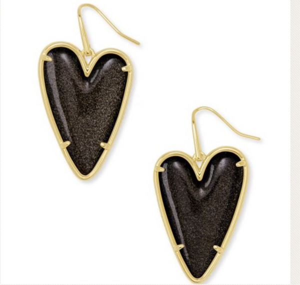 Kendra Scott Ansley Heart Black And Gold Drop Earrings In Golden Obsidian