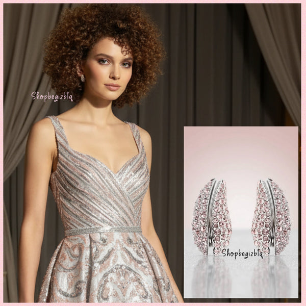 Tory Burch Crystal Embellished Wave Earrings in Silver and Vintage Rose