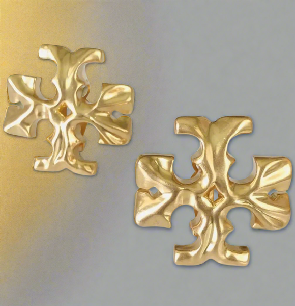 Tory Burch Double T Logo Roxanne Golden Large Clip On Stud Earrings