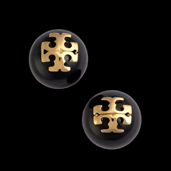 Tory Burch Evie Crystal Pearl Stud Earrings Black With Gold Tory Logo