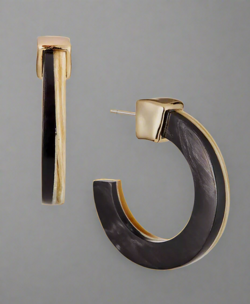 Akola Women's Black White Two-Tone Post Back Horn Hoop Earrings