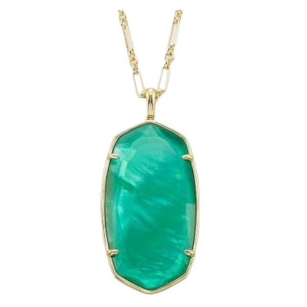 Kendra Scott Faceted Reid Gold Long Pendant Necklace in Gold Jade Green Illusion