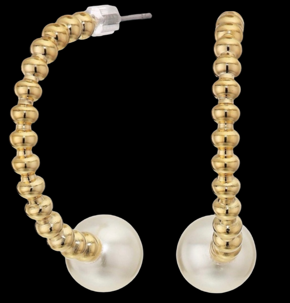 Shashi Neptune Gold And Faux Pearl Hoop Earrings