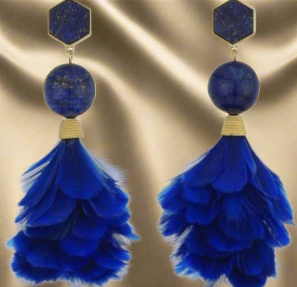 Tory Burch Gold Plated Lapis Lazul And Feather Statement Drop Earrings