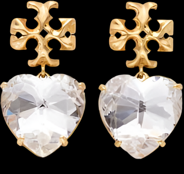 Tory Burch Roxanne Crystal Clear Heart Drop Earrings