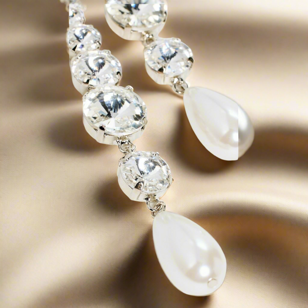 LELET NY Athena Swarovski Crystals And A Teardrop Pearl Drop Earrings