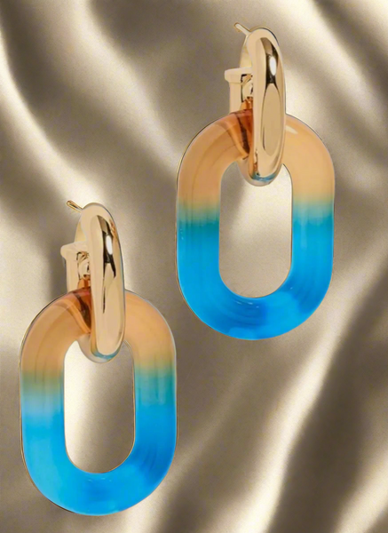 Paco Rabanne Women's Gold Blue XL Link Double Hoop Earrings