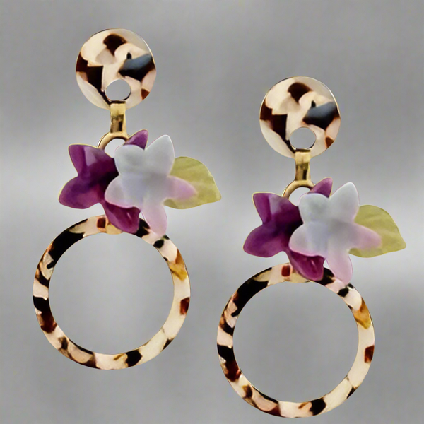 Lele Sadougui Hibiscus Circle Leopard Hoop Drop Earrings