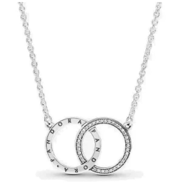 Pandora Logo & Sparkle Circles Necklace with Clear CZ Necklace