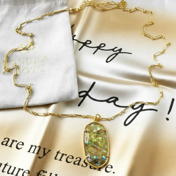 Kendra Scott Faceted Reid White Abalone Vintage Gold Long Necklace