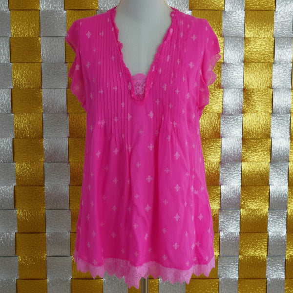 Johnny Was Anthena Embroidery Bright Pink Tunic Tope Size Large