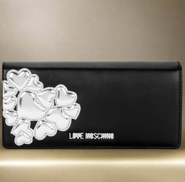 Love Moschino Metallic Hearts Wallet Black And Silver