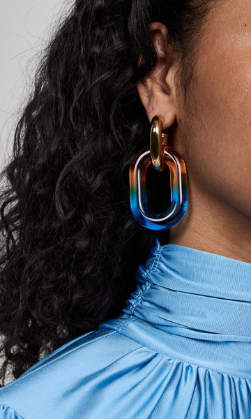 Paco Rabanne Women's Gold Blue XL Link Double Hoop Earrings
