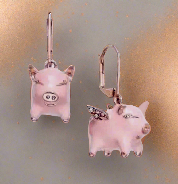 Kate Spade Cute Fashion Drop Flying Pig Lever Back Pink And Rose Gold