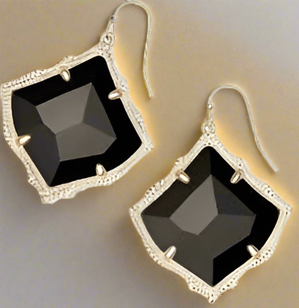 Kendra Scott Kirsten Drop Black Glass Gold Earrings