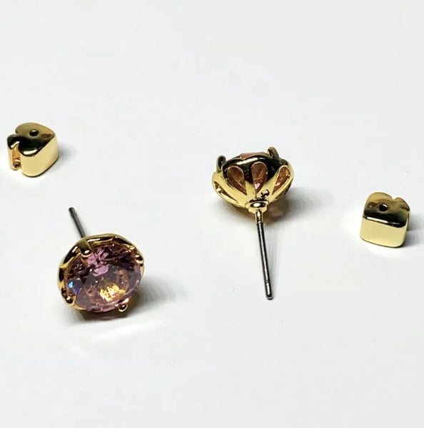 Kate Spade Lilac Bliss Stud Purple Crystal Round Gold Plated Earrings