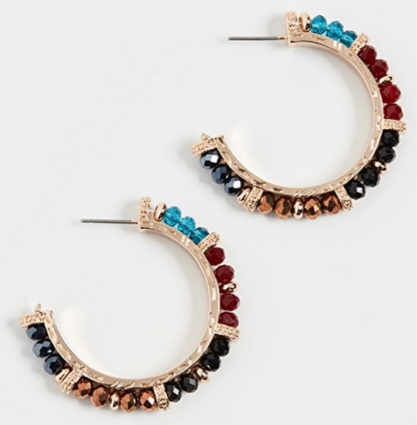 Shashi Royals Hoop Earrings Eclectic Mix Bead With Multicolored Crystals