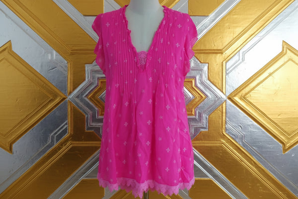 Johnny Was Anthena Embroidery Bright Pink Tunic Tope Size Large