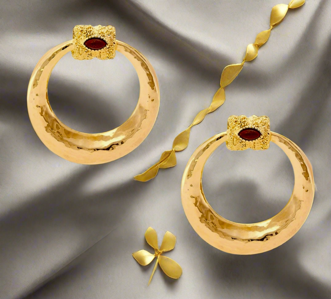 Gas Bijoux Meknes 24K Gold Plated Acetate Amp Glass Hoop Earrings Gold Marquise Glass Cabochon