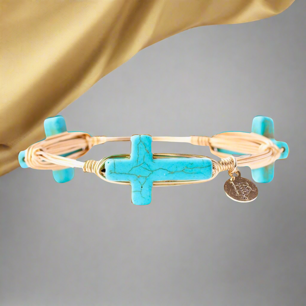 Bourbon And Boweties Bangle Bracelet The Jacob Turquoise Cross Large Size