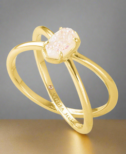 Kendra Scott Emilie Gold Double Band Ring Iridescent Drusy  Size 7