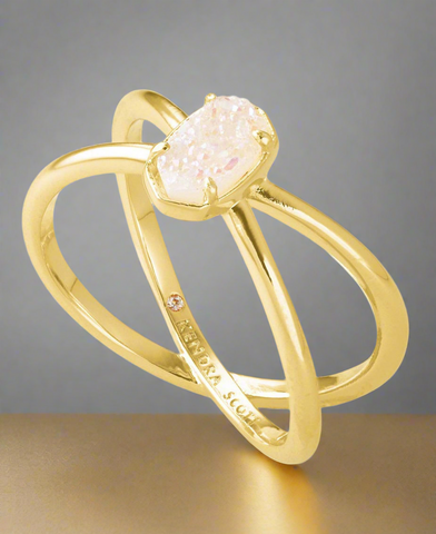 Kendra Scott Emilie Gold Double Band Ring Iridescent Drusy  Size 7