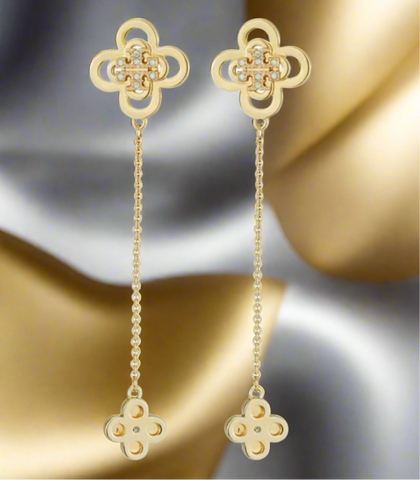 Tory Burch Kira Clover Front-Back Stud Earrings Gold with Crystals