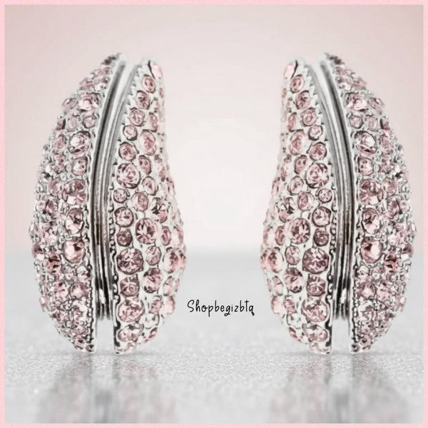 Tory Burch Crystal Embellished Wave Earrings in Silver and Vintage Rose