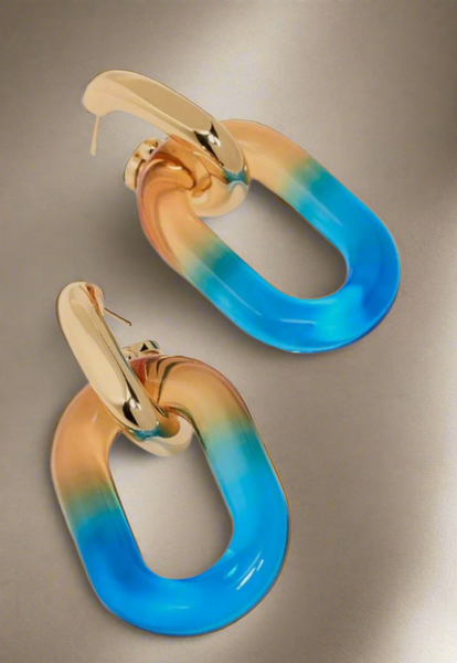 Paco Rabanne Women's Gold Blue XL Link Double Hoop Earrings