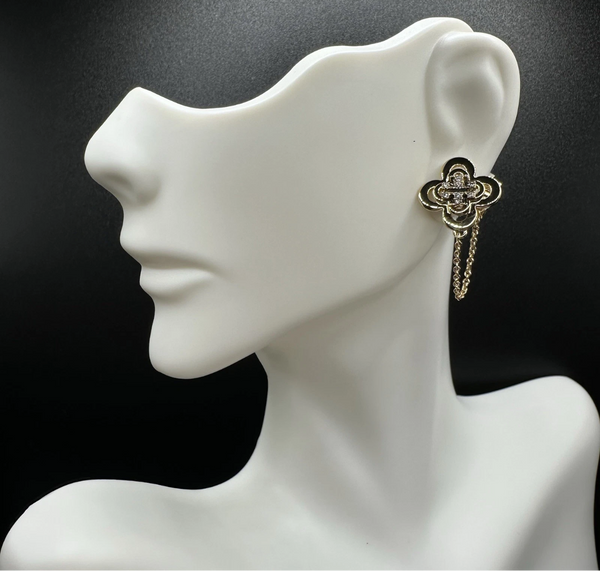 Tory Burch Kira Clover Front-Back Stud Earrings Gold with Crystals