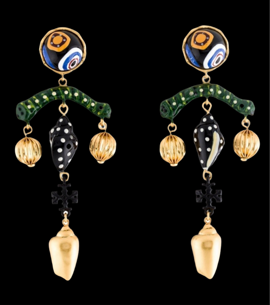 Tory Burch Enamel Shell Drop Earrings Gold-Tone Metal & Enamel