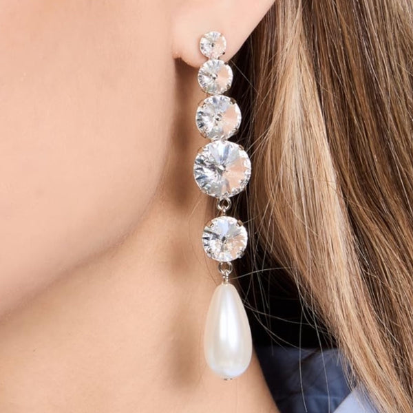 LELET NY Athena Swarovski Crystals And A Teardrop Pearl Drop Earrings