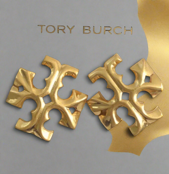 Tory Burch Double T Logo Roxanne Gold Medium Stud Earrings