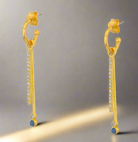 The Sole Society Double Stick Gold, Blue Agate And Crystals Huggies Earrings