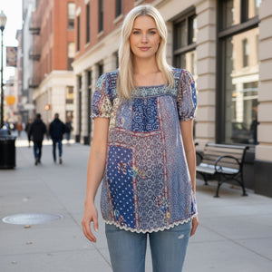 Johnny Was Kichica Padme Blouse in Multicolor Floral Print Tunic Tope Size Large