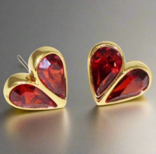 Kate Spade Red And Gold Rock Solid Crystal Small Heart Studs Earrings