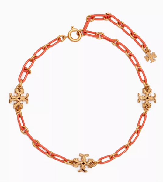 Tory Burch Roxanne 18K-Gold-Plated & Coral Acrylic Logo Chain Bracelet