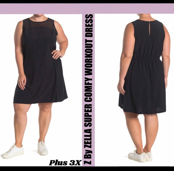 Z by Zella Balance Mesh Yoke Woven Workout Dress Black Plus Size 3X