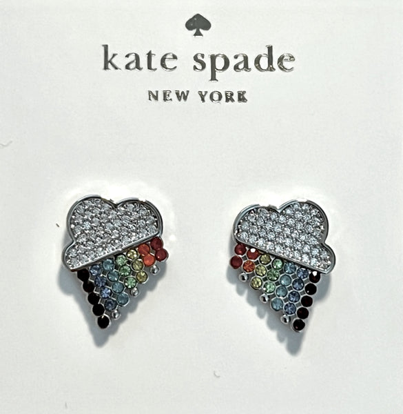 Kate Spade Into The Sky Raining Cloud Earrings Sliver Stud With Multicolor Crystals