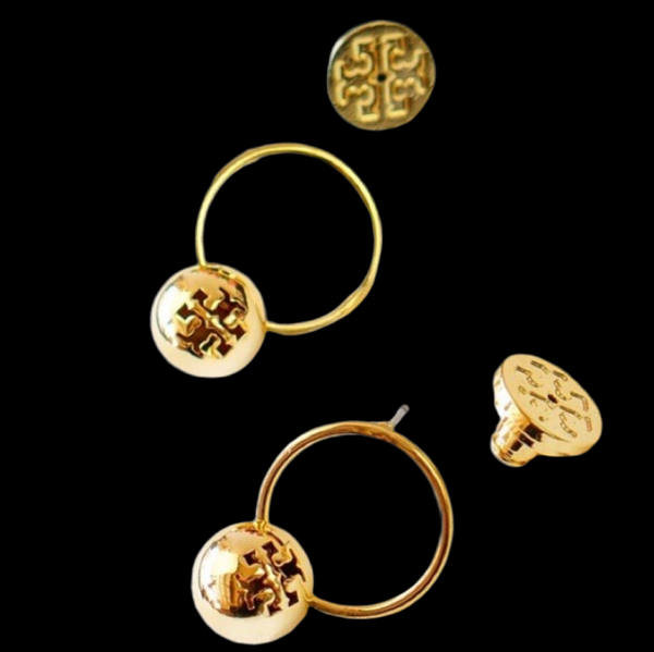 Tory Burch Logo Bead Gold Drop Earrings